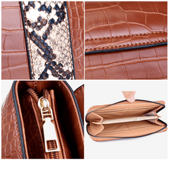 Crocodile Embossed Bag Set with Snake Skin Straps