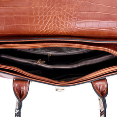Crocodile Embossed Bag Set with Snake Skin Straps
