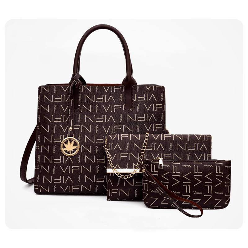 3 Pcs Vintage Letter Pattern Bag Sets Classic Tote Chain & Credit Card Case
