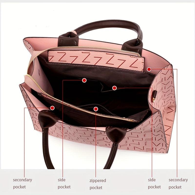 3 Pcs Vintage Letter Pattern Bag Sets Classic Tote Chain & Credit Card Case