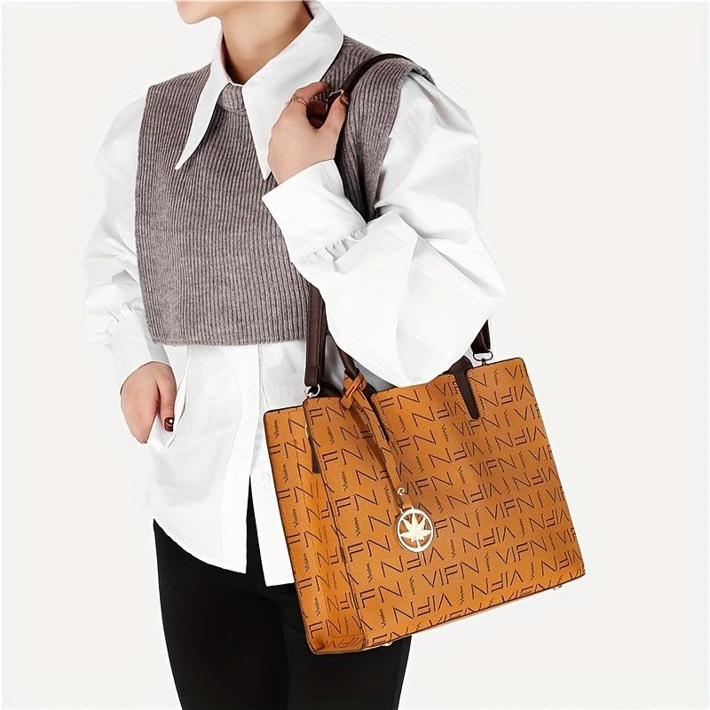 3 Pcs Vintage Letter Pattern Bag Sets Classic Tote Chain & Credit Card Case