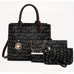 3 Pcs Vintage Letter Pattern Bag Sets Classic Tote Chain & Credit Card Case