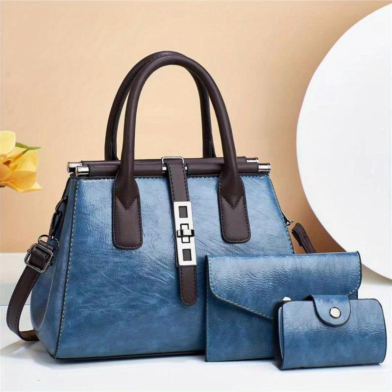 3pcs Retro Tote Bag Set Women's Shoulder Handbag With Clutch Bag