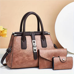 3pcs Retro Tote Bag Set Women's Shoulder Handbag With Clutch Bag