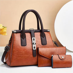 3pcs Retro Tote Bag Set Women's Shoulder Handbag With Clutch Bag