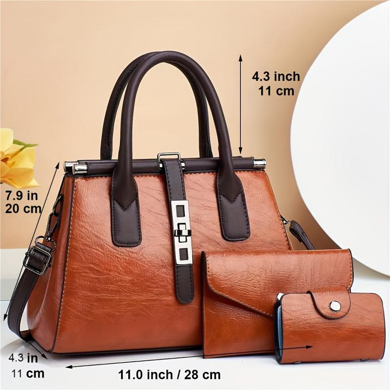 3pcs Retro Tote Bag Set Women's Shoulder Handbag With Clutch Bag