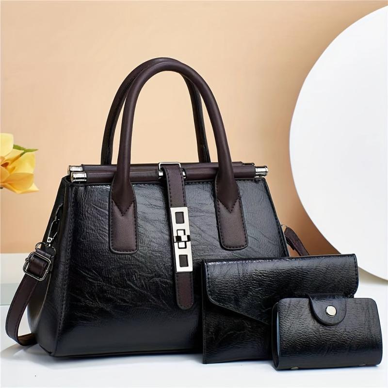 3pcs Retro Tote Bag Set Women's Shoulder Handbag With Clutch Bag