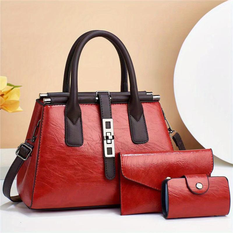 3pcs Retro Tote Bag Set Women's Shoulder Handbag With Clutch Bag