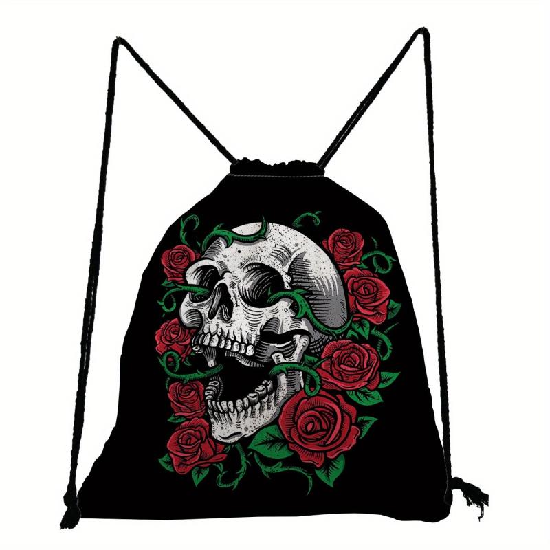 Skull Print Backpack Drawstring Sports Bag Lightweight Gym Bag