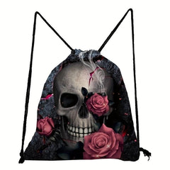 Skull Print Backpack Drawstring Sports Bag Lightweight Gym Bag