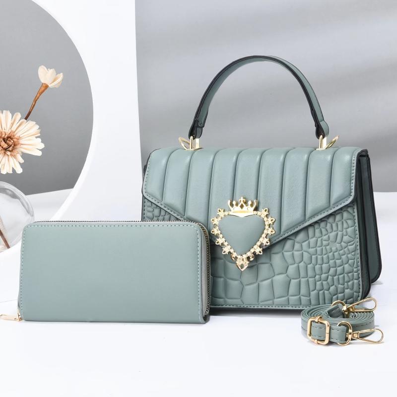 Quilted Handbag Set & Wallet Heart Decor Purse Crossbody Bag