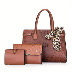 Crocodile Embossed Tote Bag Sets Classic Bags With Scarf Decor