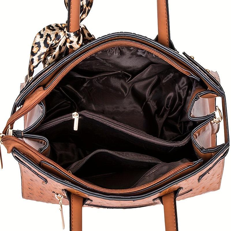 Crocodile Embossed Tote Bag Sets Classic Bags With Scarf Decor