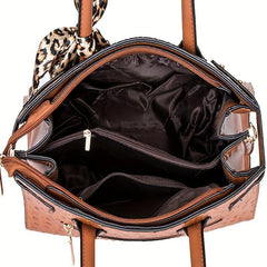 Crocodile Embossed Tote Bag Sets Classic Bags With Scarf Decor