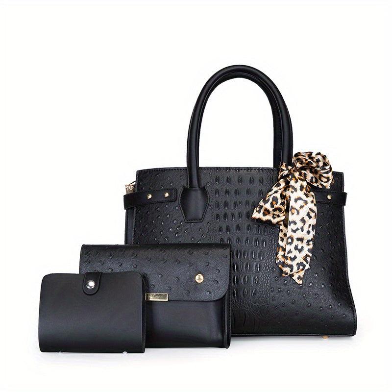 Crocodile Embossed Tote Bag Sets Classic Bags With Scarf Decor