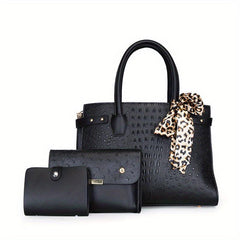 Crocodile Embossed Tote Bag Sets Classic Bags With Scarf Decor