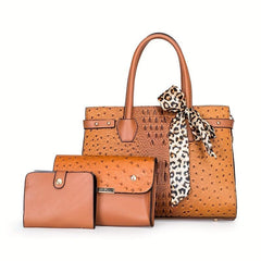 Crocodile Embossed Tote Bag Sets Classic Bags With Scarf Decor
