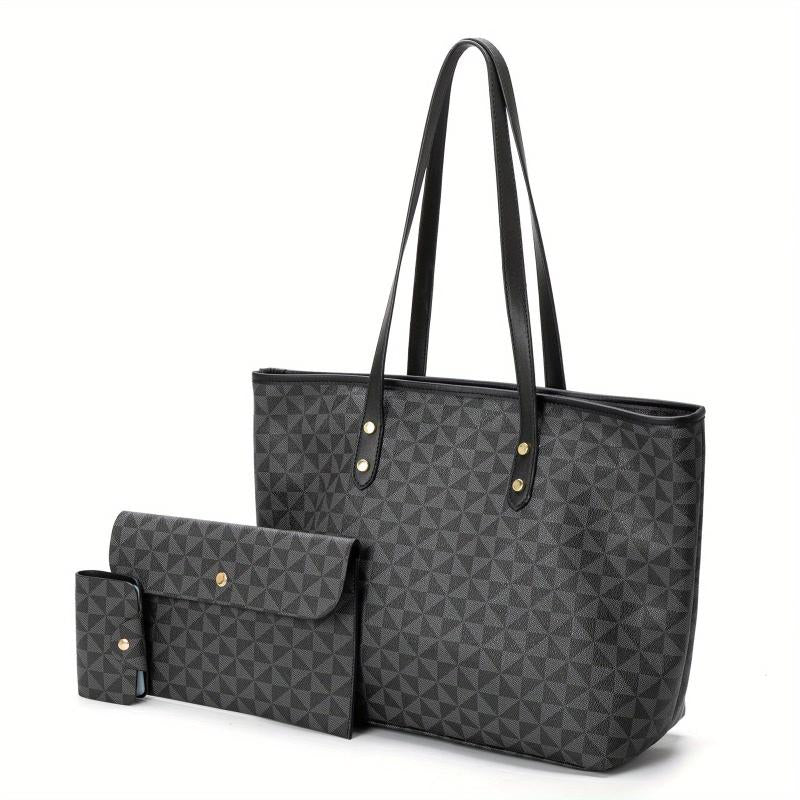 3pcs Tote Bag Set PVC Large Capacity Shoulder Bag Casual Commuter Bag