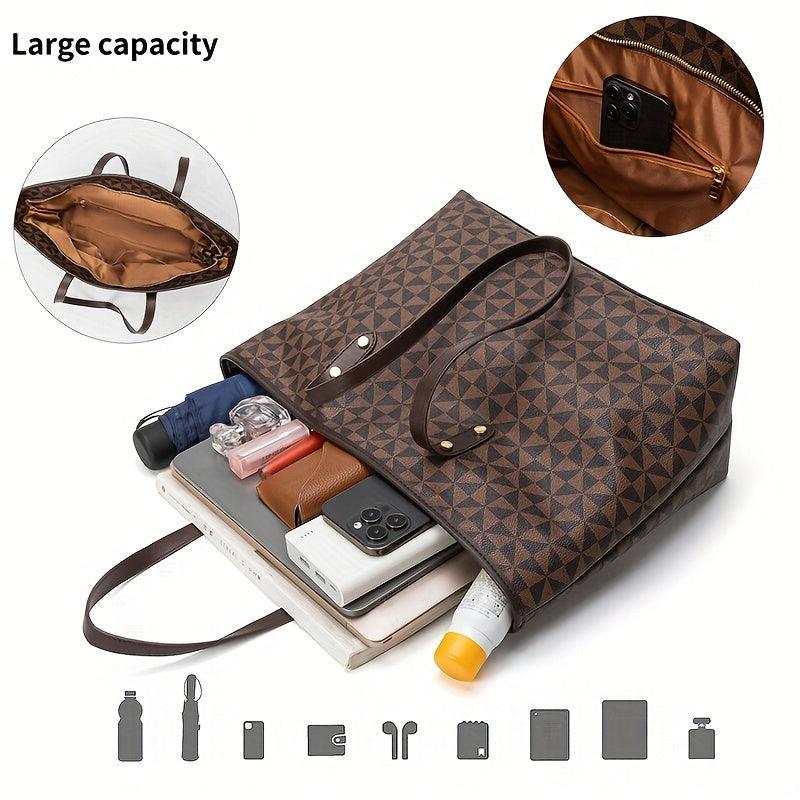 3pcs Tote Bag Set PVC Large Capacity Shoulder Bag Casual Commuter Bag