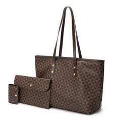 3pcs Tote Bag Set PVC Large Capacity Shoulder Bag Casual Commuter Bag