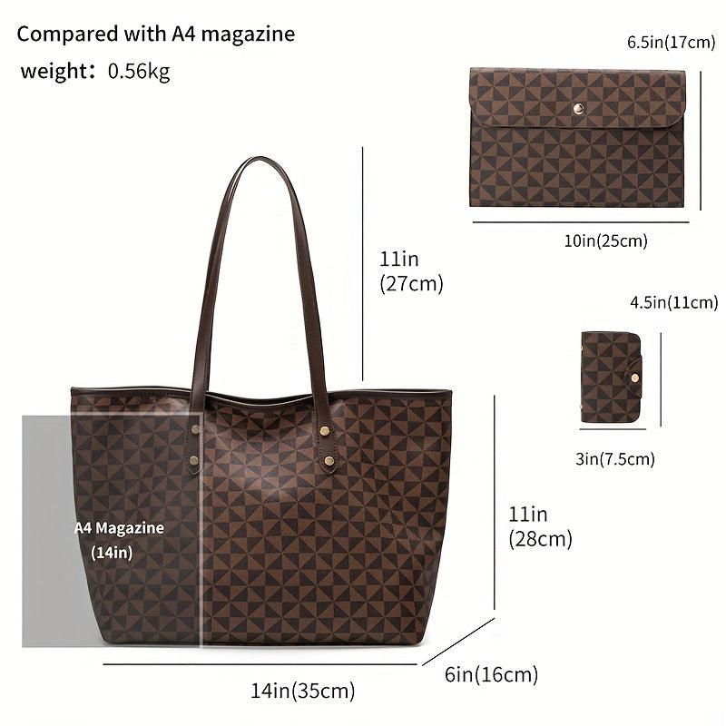 3pcs Tote Bag Set PVC Large Capacity Shoulder Bag Casual Commuter Bag