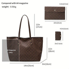 3pcs Tote Bag Set PVC Large Capacity Shoulder Bag Casual Commuter Bag