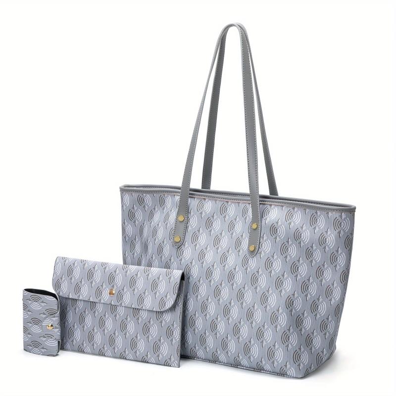 3pcs Tote Bag Set PVC Large Capacity Shoulder Bag Casual Commuter Bag