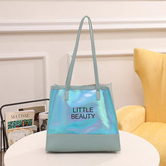 2Pc Holographic Tote Bag Set Large Handbag With Clutch Coin Purse