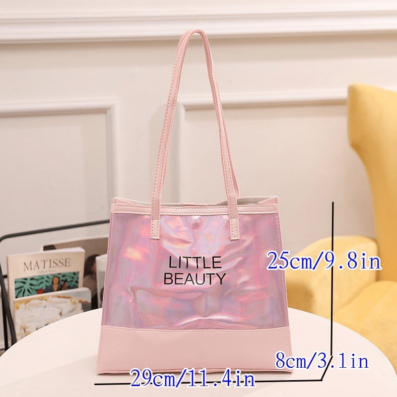 2Pc Holographic Tote Bag Set Large Handbag With Clutch Coin Purse