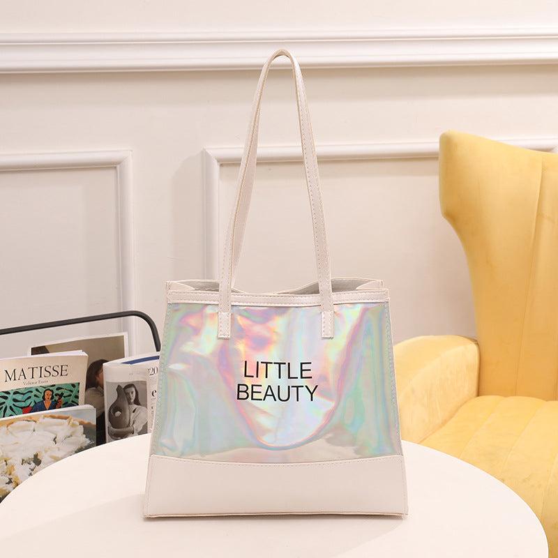 2Pc Holographic Tote Bag Set Large Handbag With Clutch Coin Purse