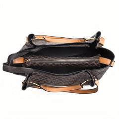 3Pcs Geometric Pattern Handbag Set with Bucket, Crossbody & Wrist Bags