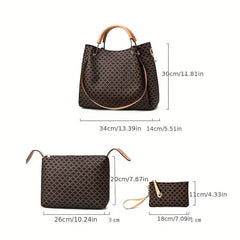 3Pcs Geometric Pattern Handbag Set with Bucket, Crossbody & Wrist Bags