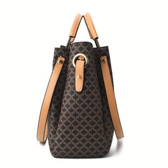 3Pcs Geometric Pattern Handbag Set with Bucket, Crossbody & Wrist Bags