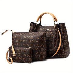 3Pcs Geometric Pattern Handbag Set with Bucket, Crossbody & Wrist Bags