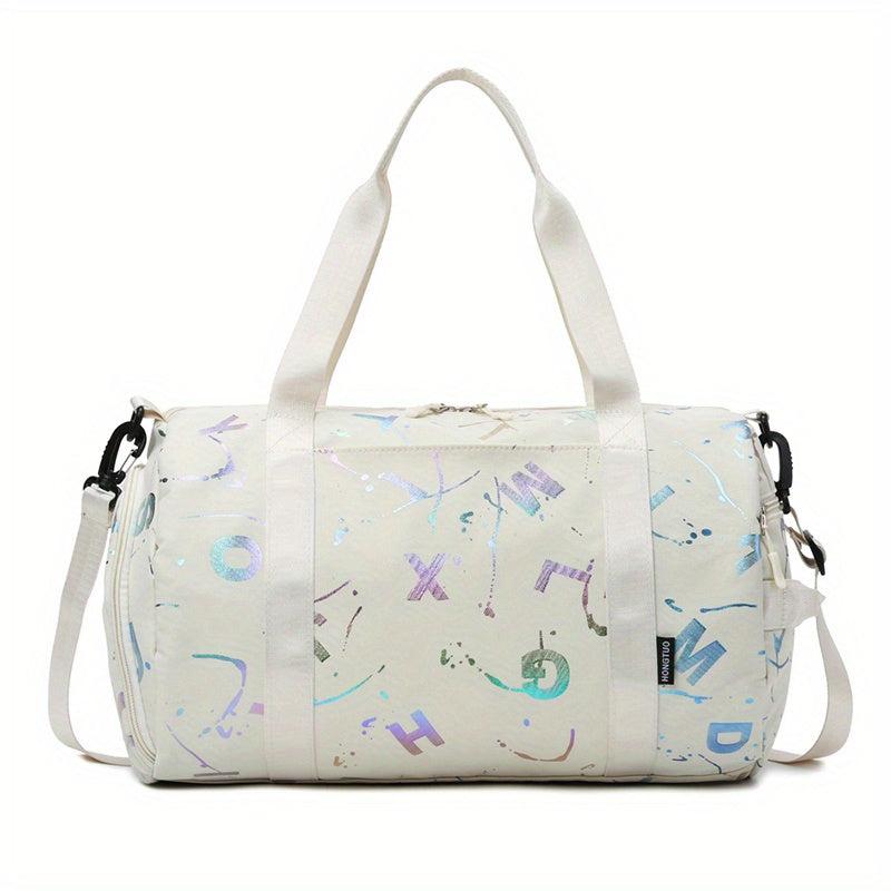 Large Capacity Laser Letter Duffle Bag Nylon Lightweight Barrel Luggage Bag