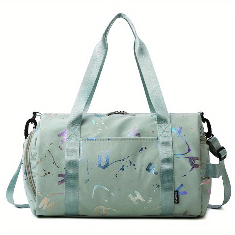 Large Capacity Laser Letter Duffle Bag Nylon Lightweight Barrel Luggage Bag