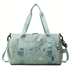 Large Capacity Laser Letter Duffle Bag Nylon Lightweight Barrel Luggage Bag