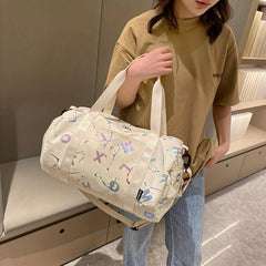 Large Capacity Laser Letter Duffle Bag Nylon Lightweight Barrel Luggage Bag