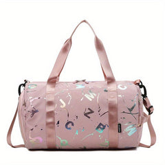 Large Capacity Laser Letter Duffle Bag Nylon Lightweight Barrel Luggage Bag