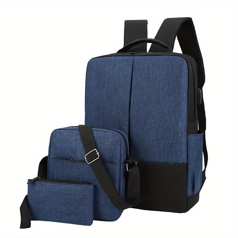 3 Pcs Colorblock Bag Sets Backpack & Crossbody Bag & Clutch Pouch School Bags