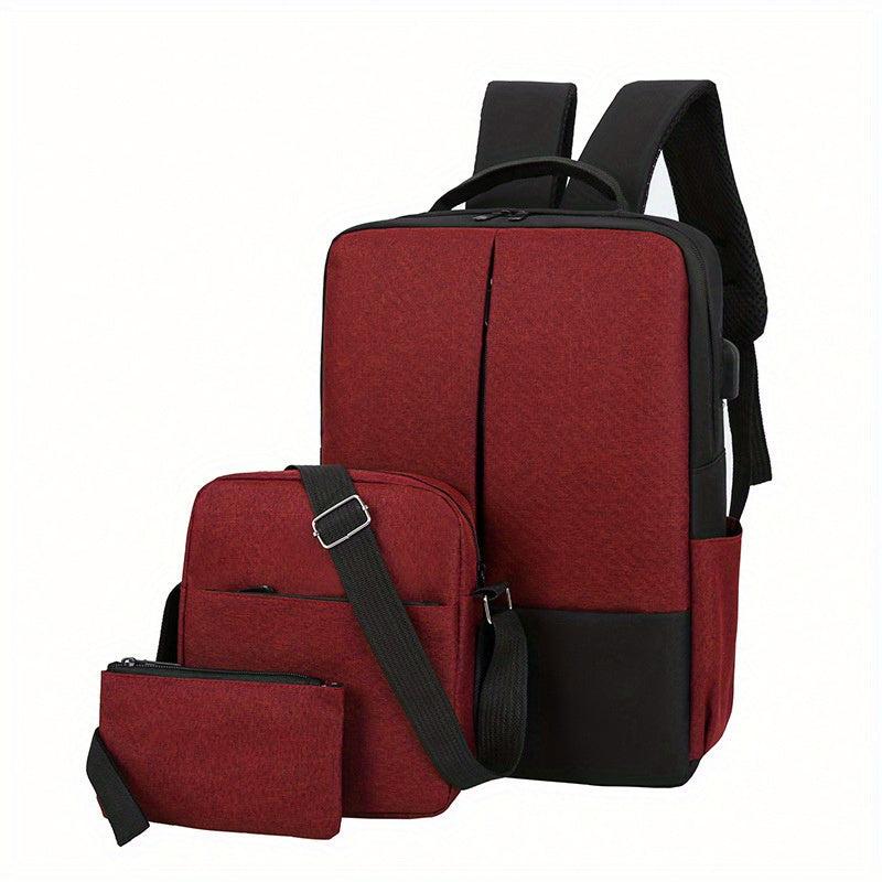 3 Pcs Colorblock Bag Sets Backpack & Crossbody Bag & Clutch Pouch School Bags