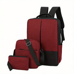 3 Pcs Colorblock Bag Sets Backpack & Crossbody Bag & Clutch Pouch School Bags