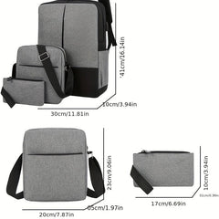 3 Pcs Colorblock Bag Sets Backpack & Crossbody Bag & Clutch Pouch School Bags