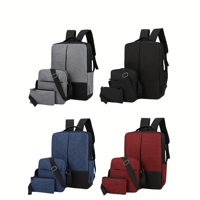 3 Pcs Colorblock Bag Sets Backpack & Crossbody Bag & Clutch Pouch School Bags