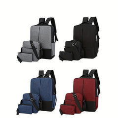 3 Pcs Colorblock Bag Sets Backpack & Crossbody Bag & Clutch Pouch School Bags