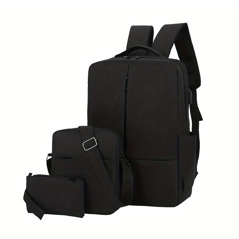 3 Pcs Colorblock Bag Sets Backpack & Crossbody Bag & Clutch Pouch School Bags