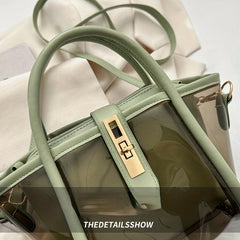 Minimalist Transparent Satchel Bag Turn Lock Handbag