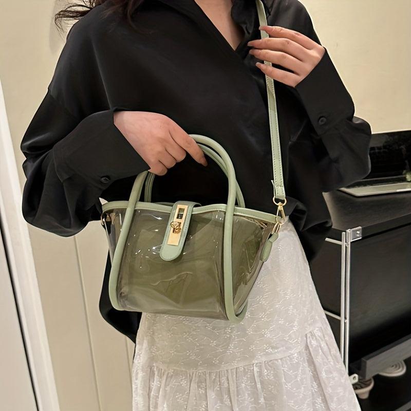 Minimalist Transparent Satchel Bag Turn Lock Handbag
