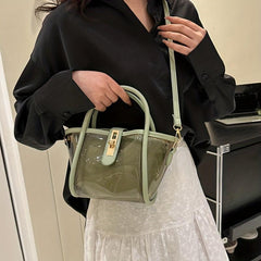 Minimalist Transparent Satchel Bag Turn Lock Handbag