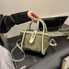 Minimalist Transparent Satchel Bag Turn Lock Handbag